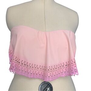 Xhilaration pink laser-cut flounce bandeau bikini top